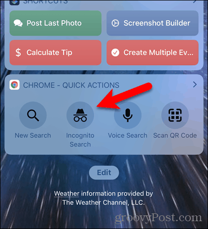 Докоснете търсене с инкогнито в джаджа Chrome за iOS