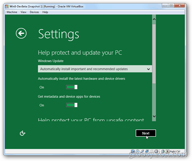 Настройки и актуализация на VirtualBox за Windows 8
