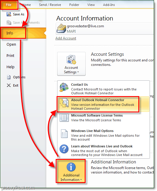 проверете инсталацията на конектора на Outlook hotmail