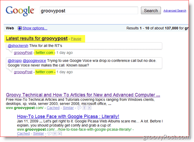 GroovyPost и Google Търсене в реално време