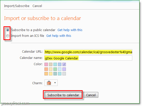импортиране или абониране или добавяне на календар към Windows Live