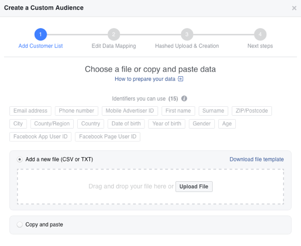 Качете вашия имейл списък като CSV файл, за да създадете своя персонализирана аудитория за имейли във Facebook.