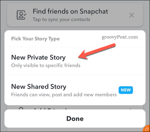 Създайте нова частна история в Snapchat