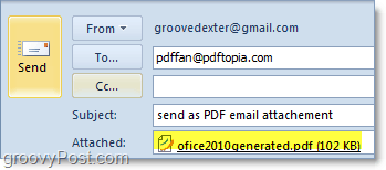 изпращане на автоматично преобразуван и прикачен PDF файл в Outlook 2010
