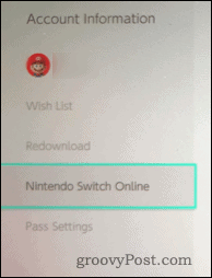 Информация за акаунта на Nintendo Switch