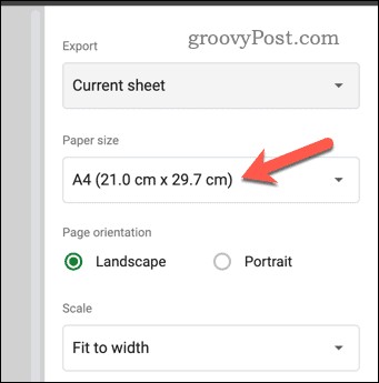 Задайте размер на хартията в визуализацията на печат в Google Таблици