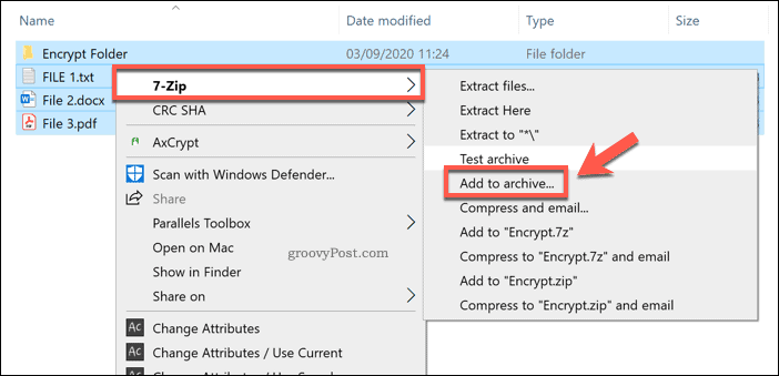 Добавяне към нов архив 7-Zip в Windows 10