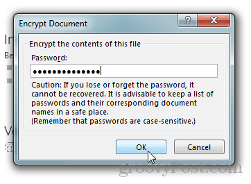 Защита с парола и шифроване на документи на Office 2013: Въведете парола