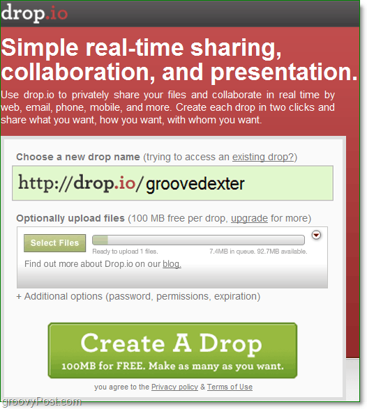 как да се регистрирате за безплатно онлайн сътрудничество с помощта на drop.io