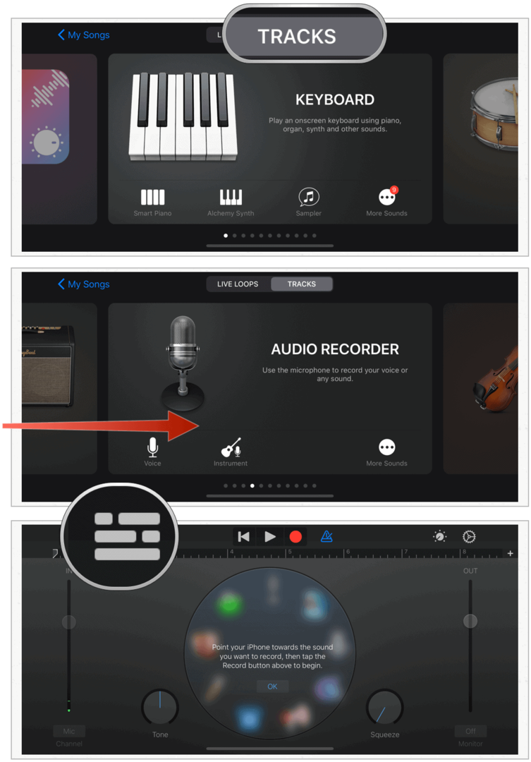 GarageBand изберете Audio Recorder