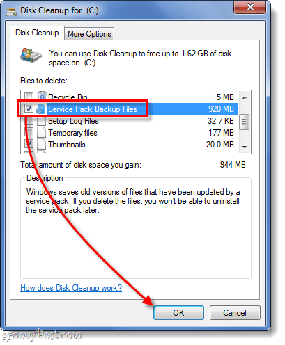 почистване на резервен файл за сервизен пакет в Windows 7