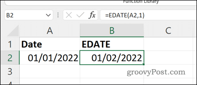Резултатът от формула EDATE в Excel