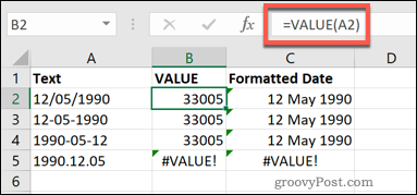 Функцията VALUE в Excel