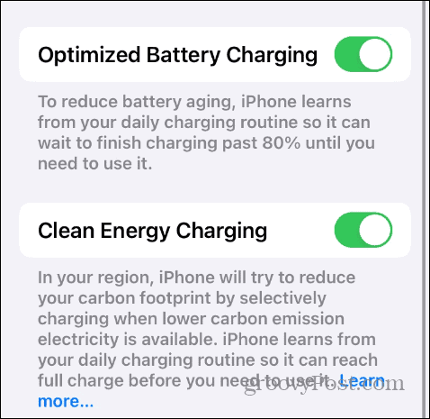 Настройки за зареждане на батерията в iOS