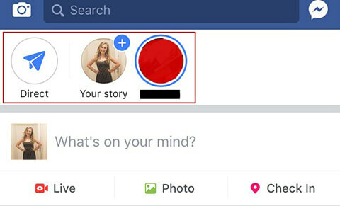Достъп до Facebook Stories и директната пощенска кутия.