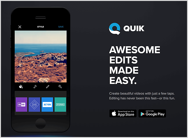 Quick for mobile автоматично създава видеоклипове за истории.