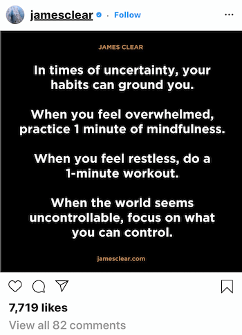 Джеймс Clear Instagram публикация за това как навиците могат да ви заземят във време на несигурност