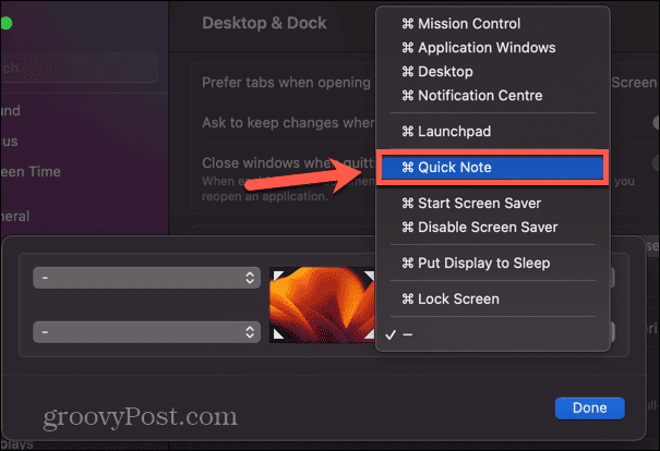 опции за бързи клавиши за mac hot corners