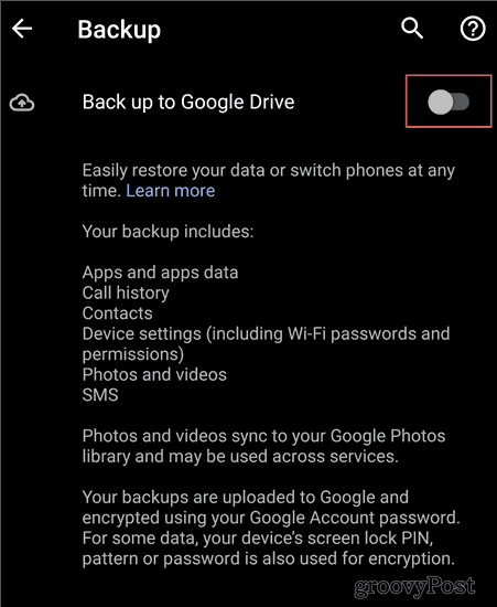Резервно копие на настройките на Android Backup за шофиране