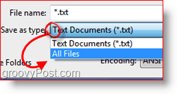 Избор на "Всички файлове" като тип файл