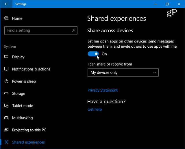 Как да активирате и използвате споделен опит в Windows 10