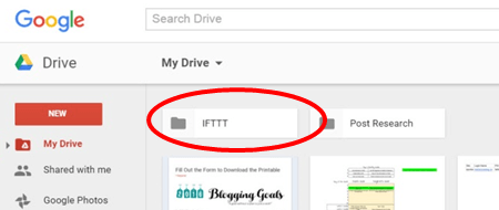 Google Drive отворена папка ifttt