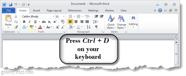 Натиснете Ctrl D на клавиатурата си, за да отворите диалоговия прозорец за опции за шрифт
