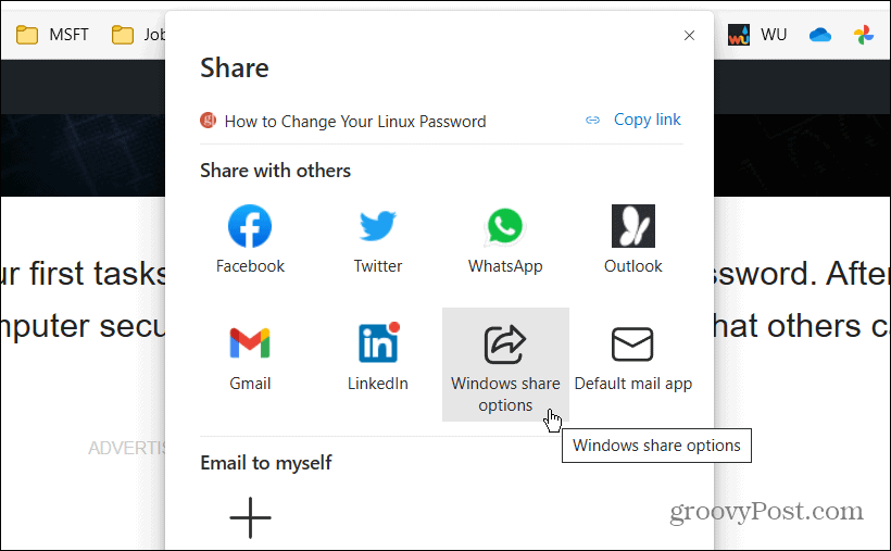 Опция за споделяне на Windows Споделяне в близост