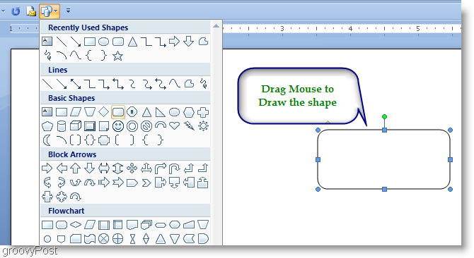 Microsoft Word 2007 Начертайте формата, като плъзнете мишката