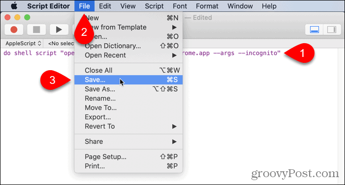 Отидете на File> Save in Script Editor на Mac