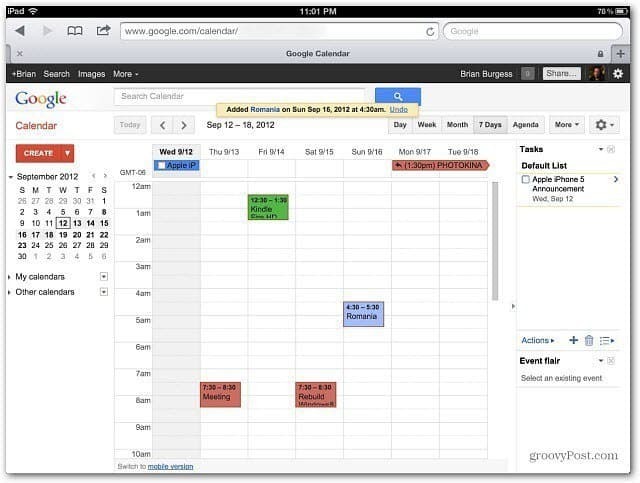 Google Календар iPad