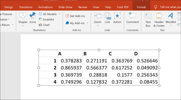 Данните на Excel като обект в PowerPoint