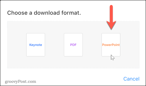 Изберете опцията за формат на PowerPoint