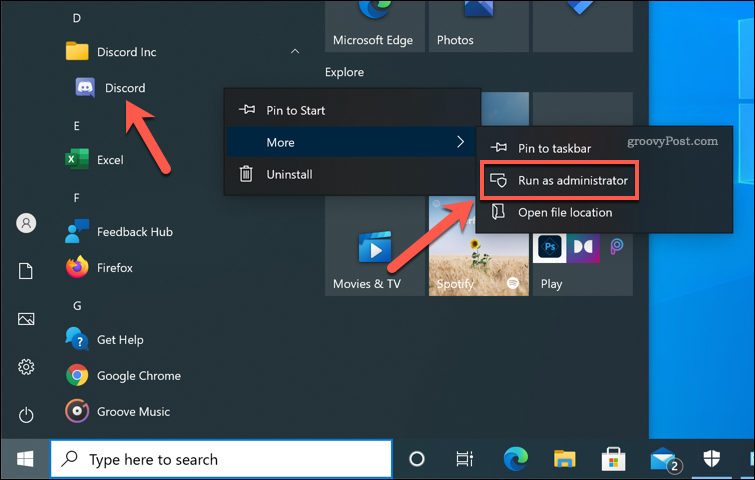 Стартиране на Discord като администратор в Windows 10