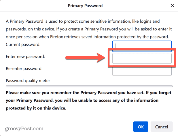 firefox въведете нова парола