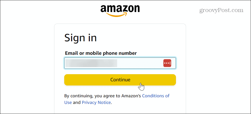 влизане парола за акаунт в Amazon