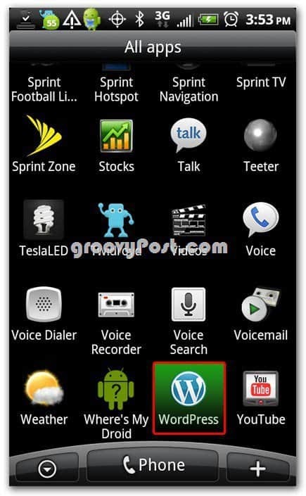 Wordpress на икона на Android в началния екран - док