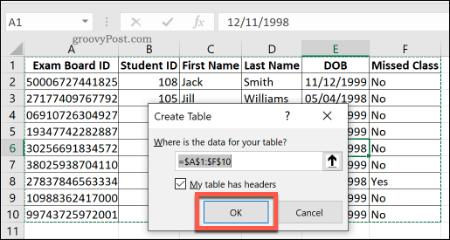 Създаване на стандартна таблица в Excel