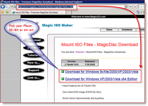 MagicISO x86 и x64 Връзка за изтегляне за Windows Server 2008