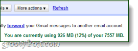 в момента използвате x количество пространство в gmail