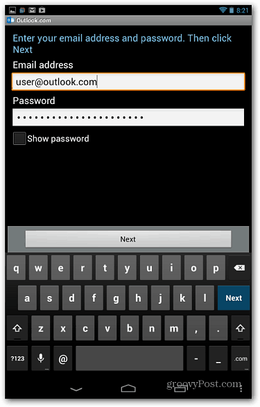 Въведете имейл приложение за Android Outlook