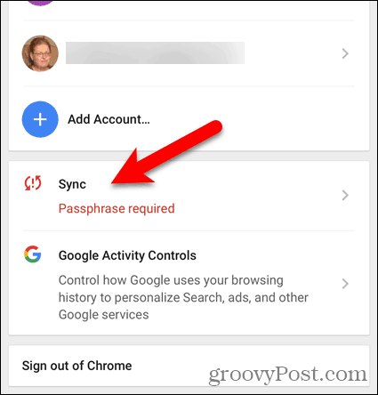 Докоснете Синхронизиране на парола, необходима в Chrome на iOS