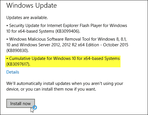 Актуализация на Windows 10 KB3097617