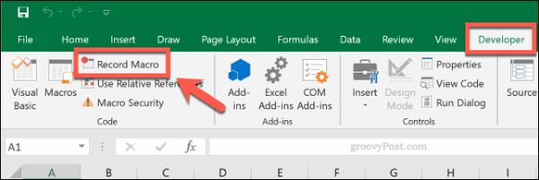 Бутонът за запис на макрос в Microsoft Excel