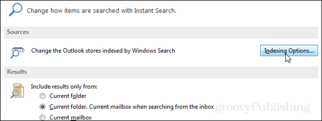 Как да възстановите индекса за търсене на Outlook 2013