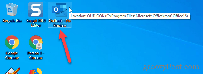 Пряк път за стартиране на Outlook с изключен прозорец за четене