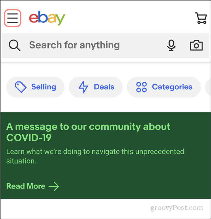 меню в тъмен режим на ebay