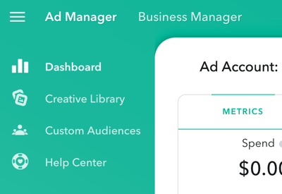 Ad Manager има четири основни раздела, до които имате достъп в горния ляв ъгъл на страницата.