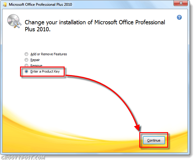 Office 2010 промяна на екрана с ключови продукти