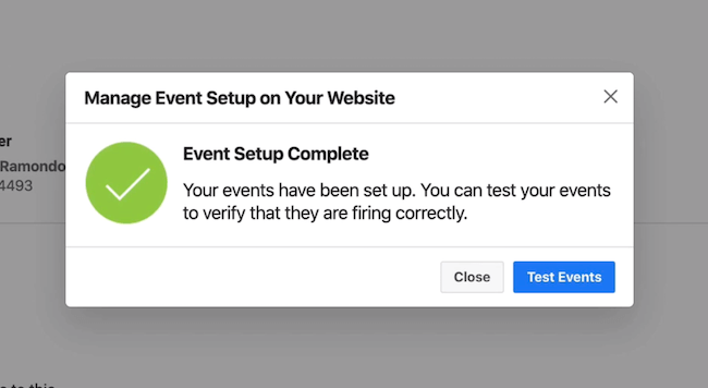 Бутон за тестване на събития в Facebook Events Manager